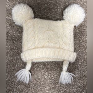 Laura Ashley Cream Knit Hat with Pom-Poms